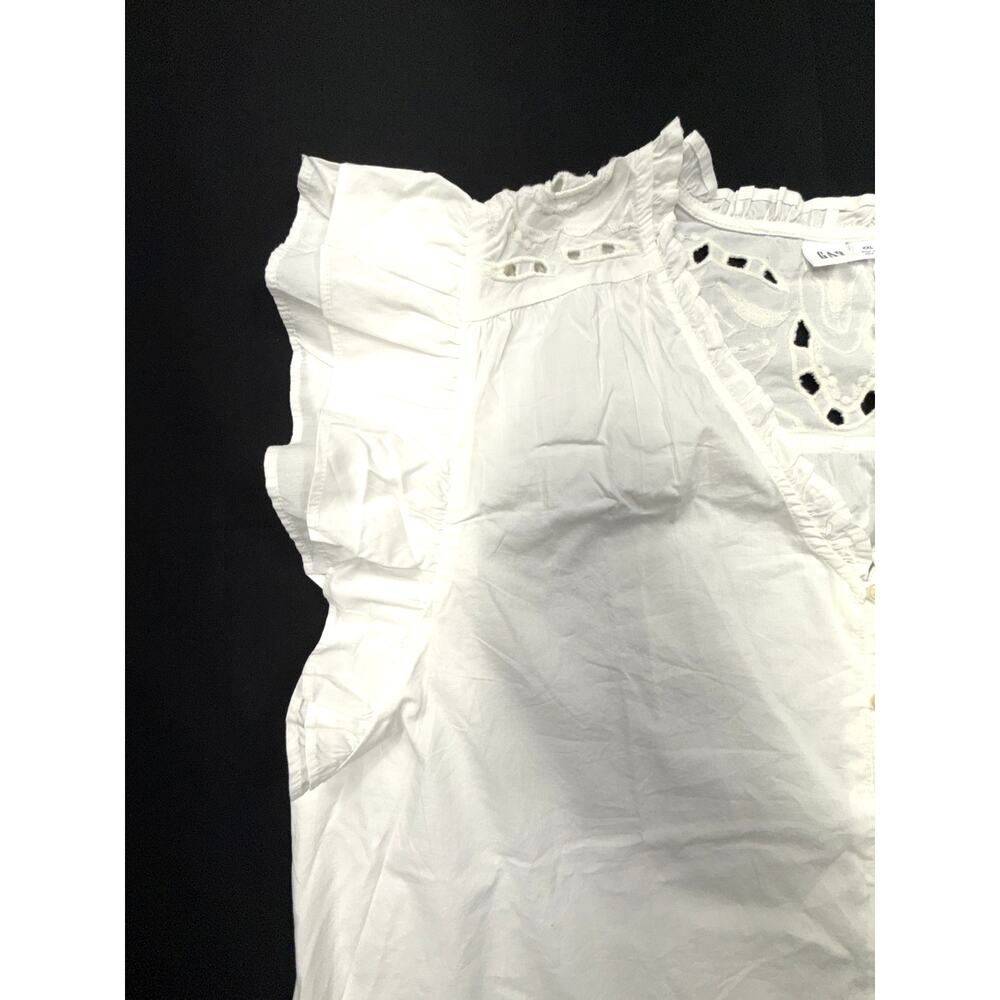 NWT Gap white Relaxed Poplin Flutter Sleeve Top Sz XXL v-neckline ruffle trim - Picture 3 of 10